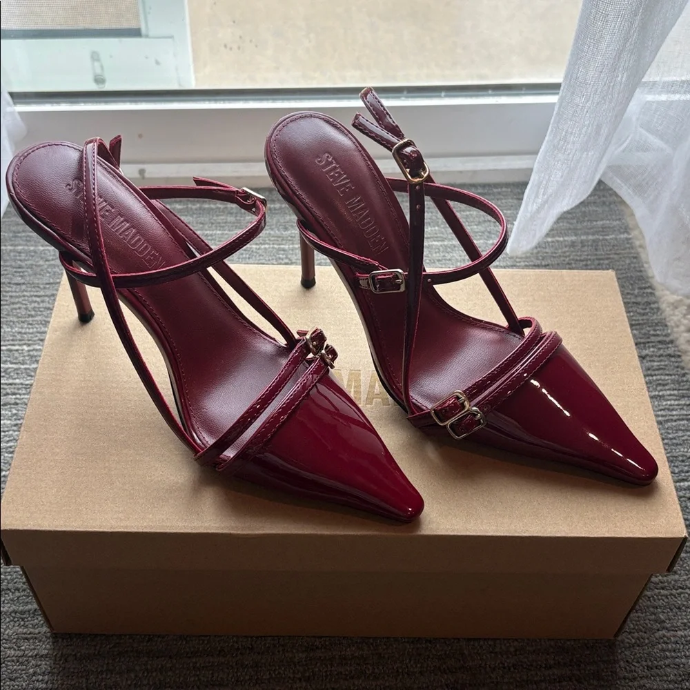 Steve Madden Women's Deep Red Strappy Heels - Picture 2 of 4